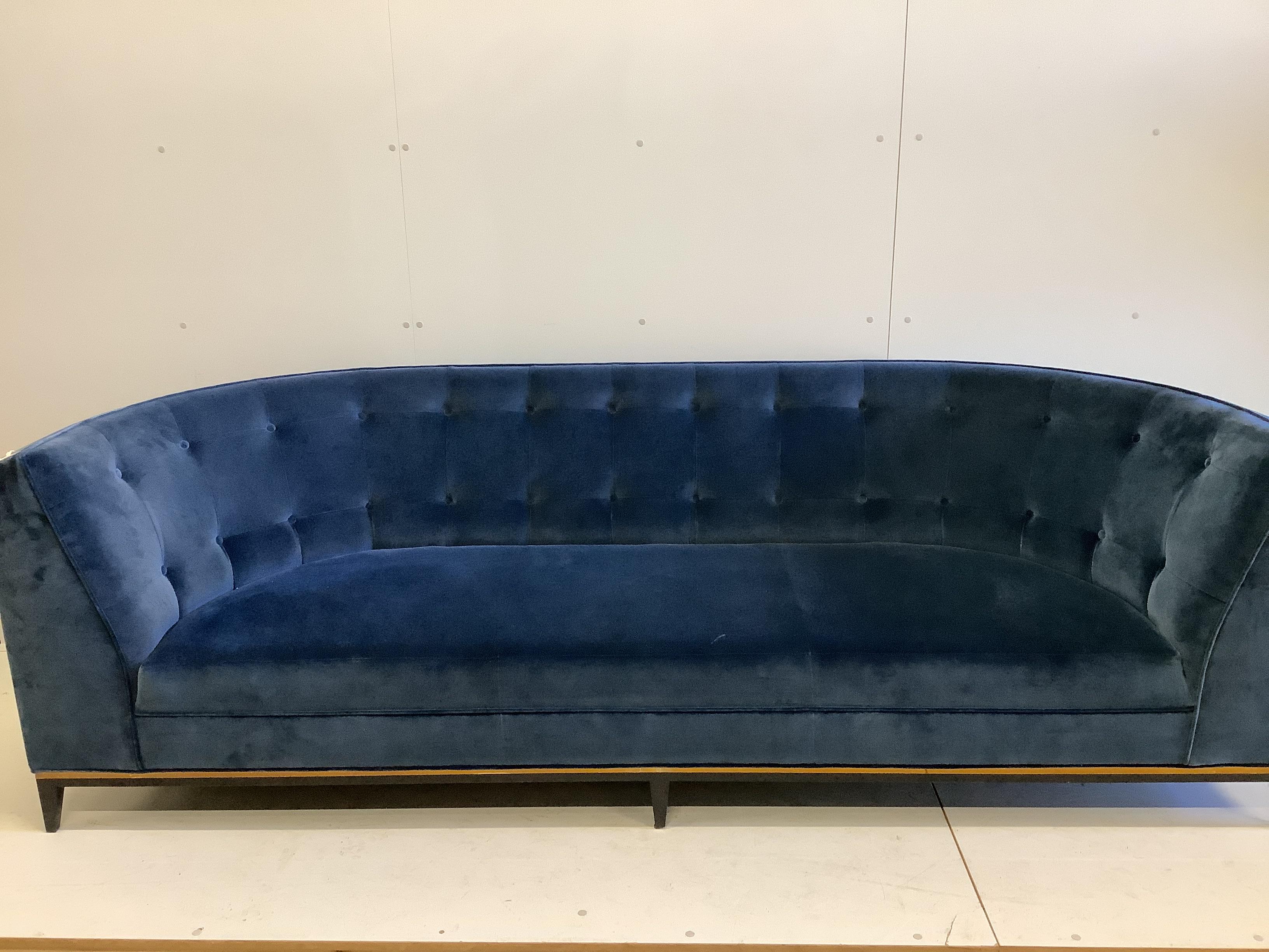 An Amy Sommerville Talay three seater sofa, upholstered in Abbott & Boyd Amazonie fabric, width 250cm, depth 90cm, height 80cm